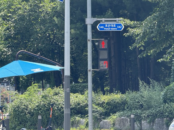 [사진]  용인특례시 수지구는 풍덕천동 풍덕고교사거리와 힐스테이트수지구청역삼거리에 ‘보행신호등 적색 잔여 시간 표시기’를 설치했다