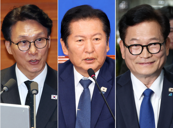 (왼쪽부터) 김민석 전)국무총리와 정청래 전)더불어민주당 대표, 송영길 의원