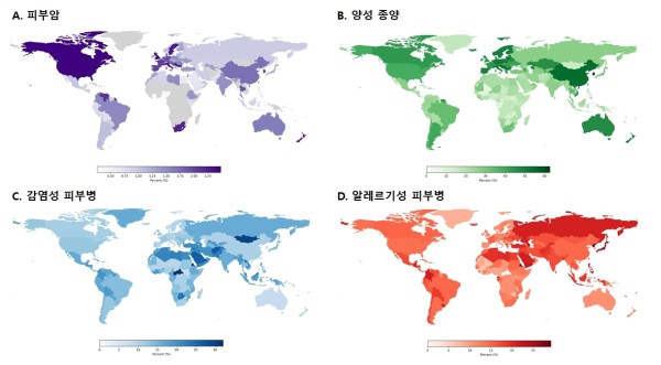 연구팀이 npj Digital Medicine에 공개한 피부질환별 세계 지도